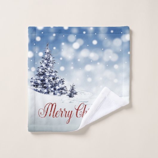 Vrolijk kerstfeest, kerstboom, sneeuw bad handdoek (Wasdoekje)