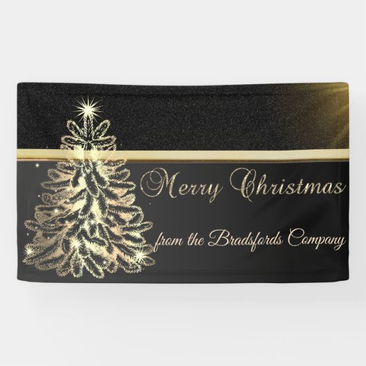 Vrolijk kerstfeest, kerstboom, zwart, bedrijf spandoek (Horizontaal)
