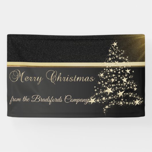 Vrolijk kerstfeest, kerstboom, zwart, bedrijf spandoek (Horizontaal)