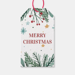 Vrolijk kerstfeest, kerstboomtakken, sterren cadeaulabel