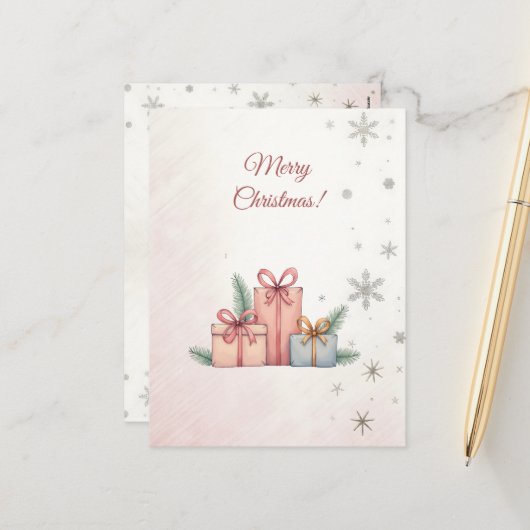 vrolijk kerstfeest! Kerstcadeaus,Сkerstkaart. Feestdagenkaart (Voorkant / Achterkant in situ)