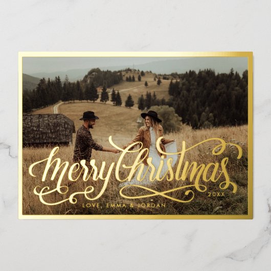 Vrolijk kerstfeest | Kerstfeestfoto van Elegant Folie Feestdagenkaart (Voorkant)