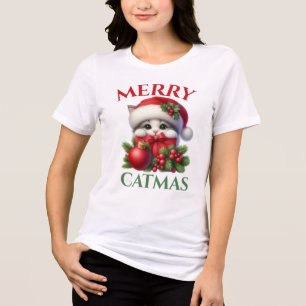 Vrolijk Kerstfeest Kerstkat Feestelijk Tri-Blend Shirt