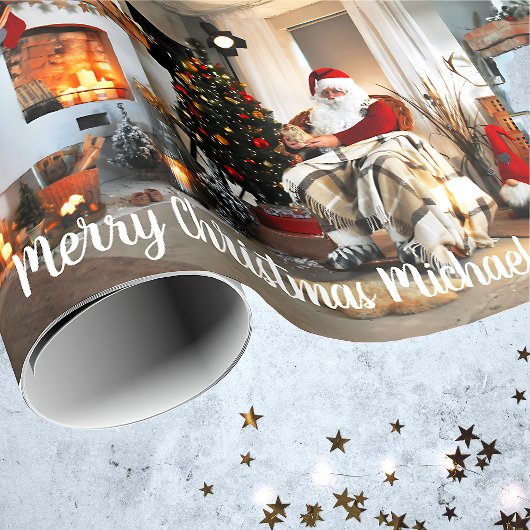 Vrolijk Kerstfeest  Kerstman Aangepaste naam Cadeaupapier