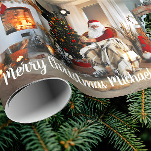 Vrolijk Kerstfeest  Kerstman Aangepaste naam Cadeaupapier