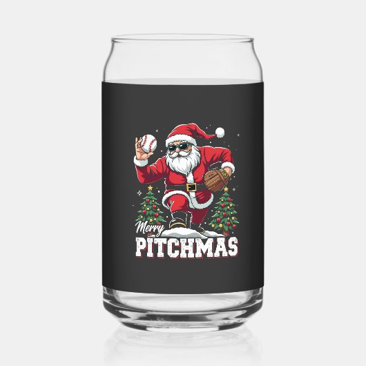 Vrolijk Kerstfeest Kerstman Baseball Lover Blikvorm Glas (Voorkant)