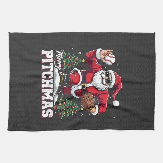 Vrolijk Kerstfeest Kerstman Baseball Lover Theedoek (Horizontaal)