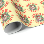 VROLIJK KERSTFEEST KERSTMAN BLOESEM BLOEMEN CADEAUPAPIER (Rol Hoek)