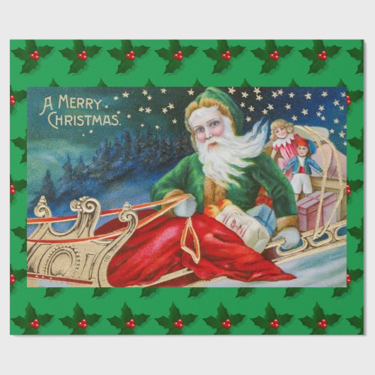 VROLIJK KERSTFEEST KERSTMAN CADEAUPAPIER (Vlak)