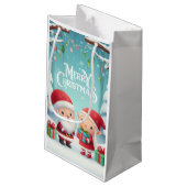 Vrolijk Kerstfeest/Kerstman/elfen sneeuw Klein Cadeauzakje (Achterkant Gekanteld)