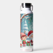 Vrolijk Kerstfeest/Kerstman/elfen sneeuw Waterfles (Voorkant)