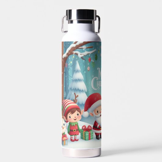 Vrolijk Kerstfeest/Kerstman/elfen sneeuw Waterfles (Voorkant)