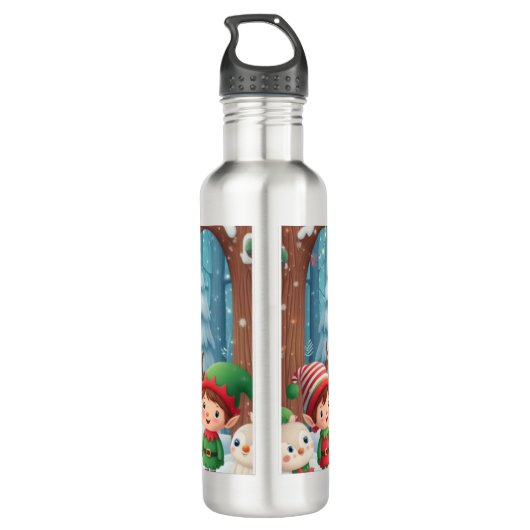 Vrolijk Kerstfeest/Kerstman/elfen sneeuw Waterfles (Achterkant)