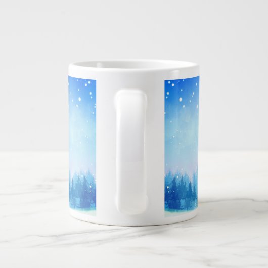 Vrolijk kerstfeest, kerstman en geschenk van de li grote koffiekop (Achterkant)