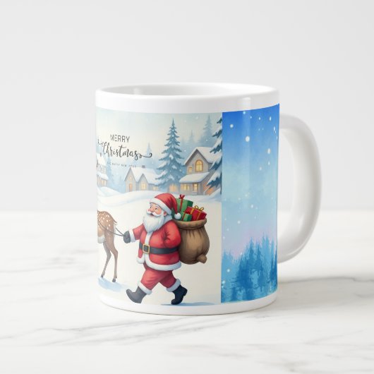 Vrolijk kerstfeest, kerstman en geschenk van de li grote koffiekop (Voorkant rechts)