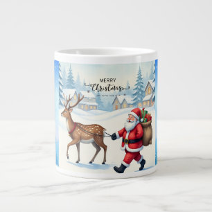 Vrolijk kerstfeest, kerstman en geschenk van de li grote koffiekop