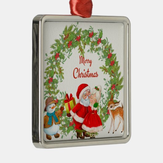 Vrolijk kerstfeest Kerstman en mevrouw Claus Metalen Ornament (Rechts)