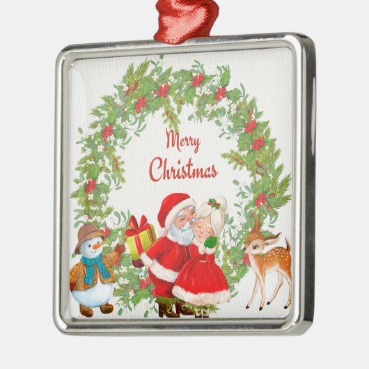 Vrolijk kerstfeest Kerstman en mevrouw Claus Metalen Ornament (Links)