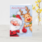 Vrolijk kerstfeest, kerstman en rendier met duim o kaart (Gele Bloem)