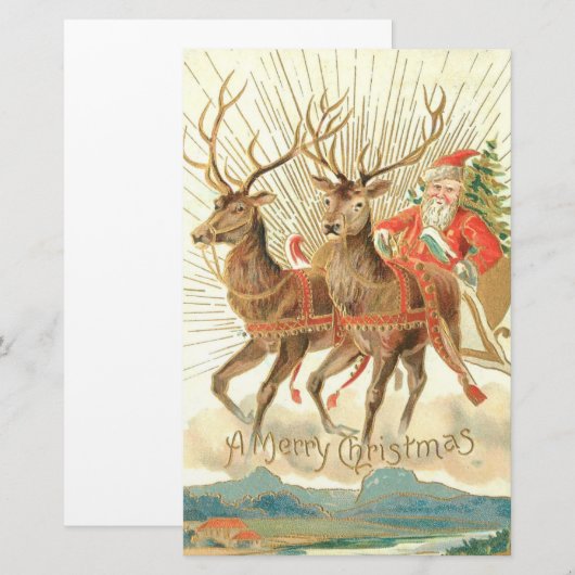 Vrolijk kerstfeest (kerstman en renrendiertje) briefpapier (Voorkant / Achterkant)