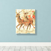 Vrolijk kerstfeest (kerstman en renrendiertje) canvas afdruk (Insitu (Houten vloer))