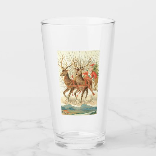 Vrolijk kerstfeest (kerstman en renrendiertje) glas (Voorkant)