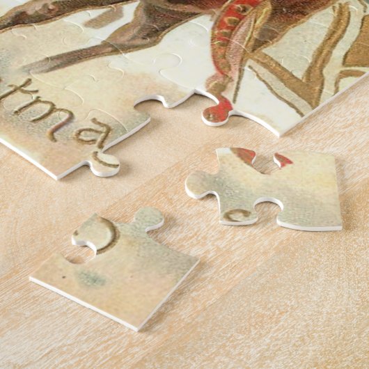 Vrolijk kerstfeest (kerstman en renrendiertje) legpuzzel (Zijkant)