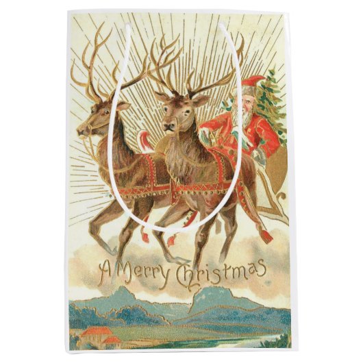 Vrolijk kerstfeest (kerstman en renrendiertje) medium cadeauzakje (Voorkant)