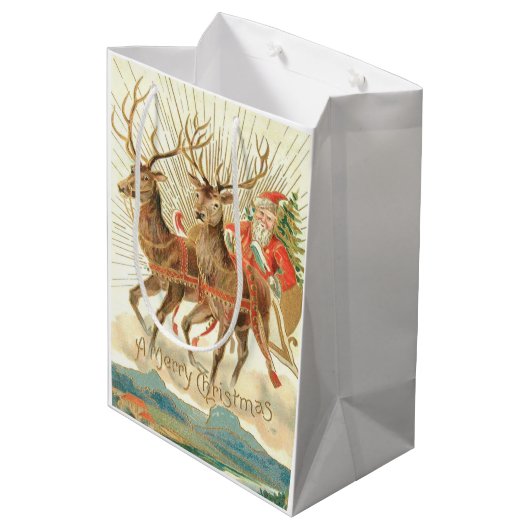 Vrolijk kerstfeest (kerstman en renrendiertje) medium cadeauzakje (Achterkant Gekanteld)