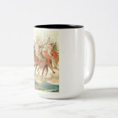 Vrolijk kerstfeest (kerstman en renrendiertje) tweekleurige koffiemok (Voorkant rechts)