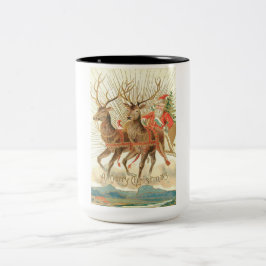 Vrolijk kerstfeest (kerstman en renrendiertje) tweekleurige koffiemok