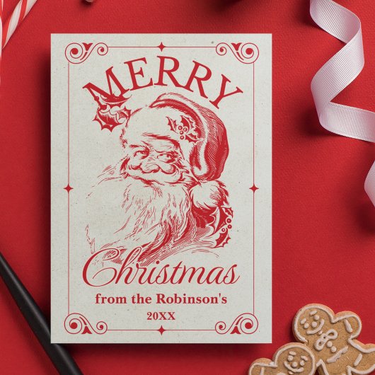 Vrolijk kerstfeest kerstman familienaam feestdagenkaart