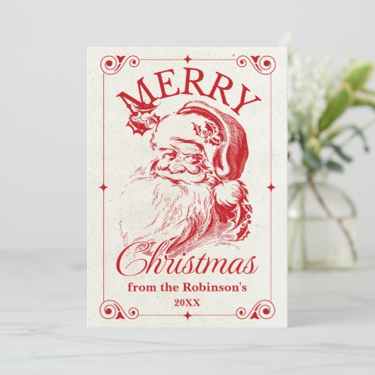 Vrolijk kerstfeest  kerstman familienaam feestdagenkaart (Staand voorkant)