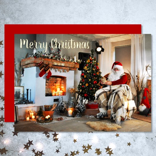 Vrolijk kerstfeest  kerstman folie feestdagenkaart