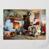 Vrolijk kerstfeest  kerstman folie feestdagenkaart (Voorkant)