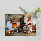 Vrolijk kerstfeest  kerstman folie feestdagenkaart (Staand Voorkant)