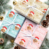 Vrolijk Kerstfeest Kerstman Foto Schattige Gezicht Inpakpapier Vel