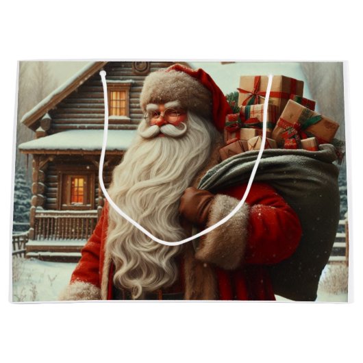 Vrolijk kerstfeest kerstman groot cadeauzakje (Voorkant)