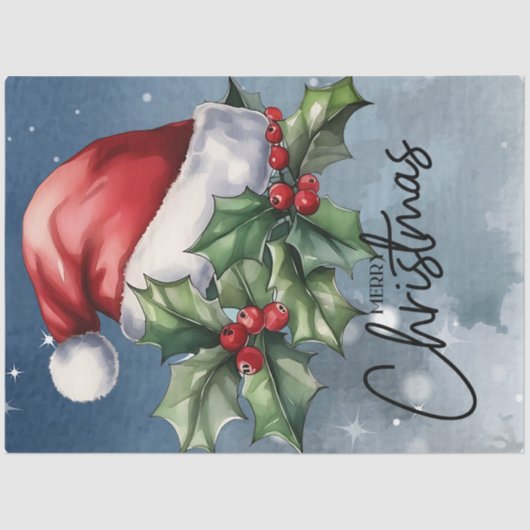 Vrolijk Kerstfeest Kerstman Hoed en Kerst Holly Tissuepapier (Voorkant)