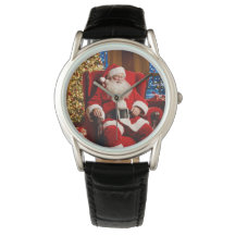 Vrolijk Kerstfeest Kerstman Horloge w / Leather Ba