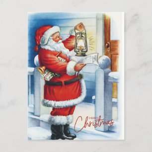 Vrolijk kerstfeest kerstman in je voordeur feestdagenkaart