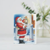 Vrolijk kerstfeest  kerstman in je voordeur feestdagenkaart (Staand voorkant)