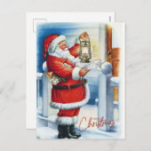 Vrolijk kerstfeest  kerstman in je voordeur feestdagenkaart (Voorkant / Achterkant)