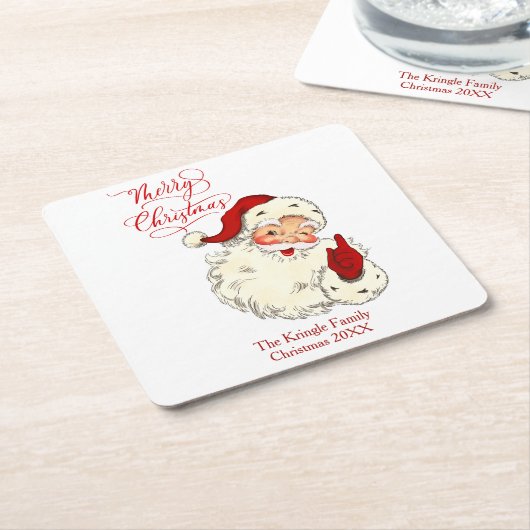 Vrolijk kerstfeest kerstman, kerstman met vakanti kartonnen onderzetters (Schuin)