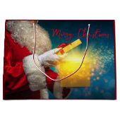 Vrolijk kerstfeest. Kerstman met Cadeau Groot Cadeauzakje (Voorkant)