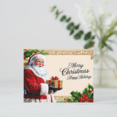 Vrolijk kerstfeest  kerstman met cadeaus feestdagenkaart (Staand voorkant)