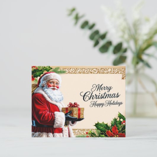 Vrolijk kerstfeest  kerstman met cadeaus feestdagenkaart (Staand voorkant)