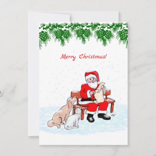 Vrolijk kerstfeest - Kerstman met kat en hond (Voorkant)