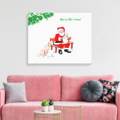 Vrolijk kerstfeest - Kerstman met kat en hond Canvas Afdruk (Insitu (Woonkamer))