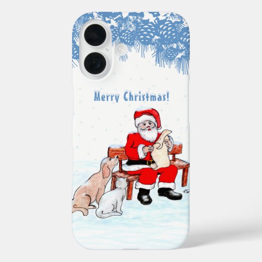 Vrolijk kerstfeest - Kerstman met kat en hond Case-Mate iPhone Case (Achterkant)